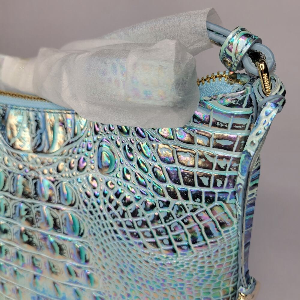 Brahmin Katie Wonderland Melbourne Iridescent Blue Croc-Embossed Shoulder Bag - Picture 6 of 15